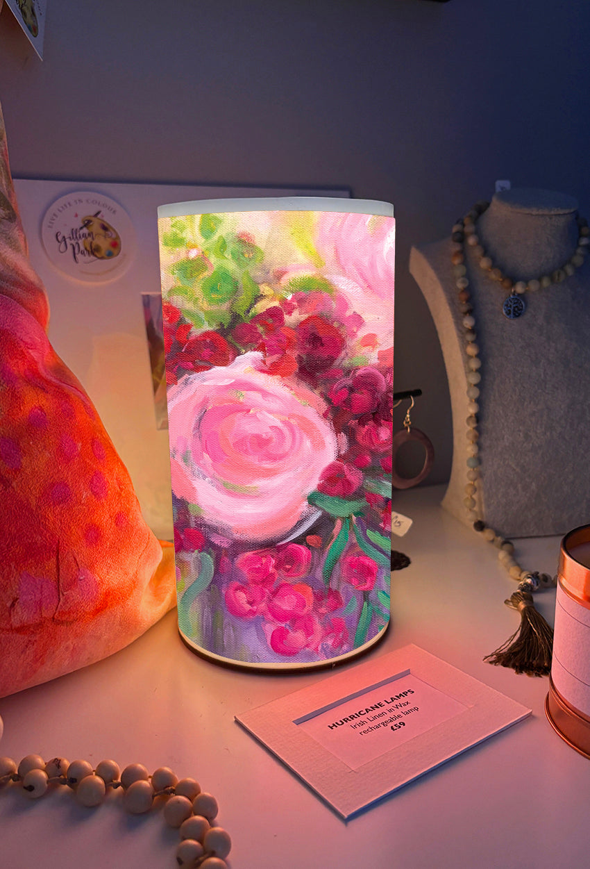 NEW - PRE-ORDER DECO PEONIES HURRICANE LAMP