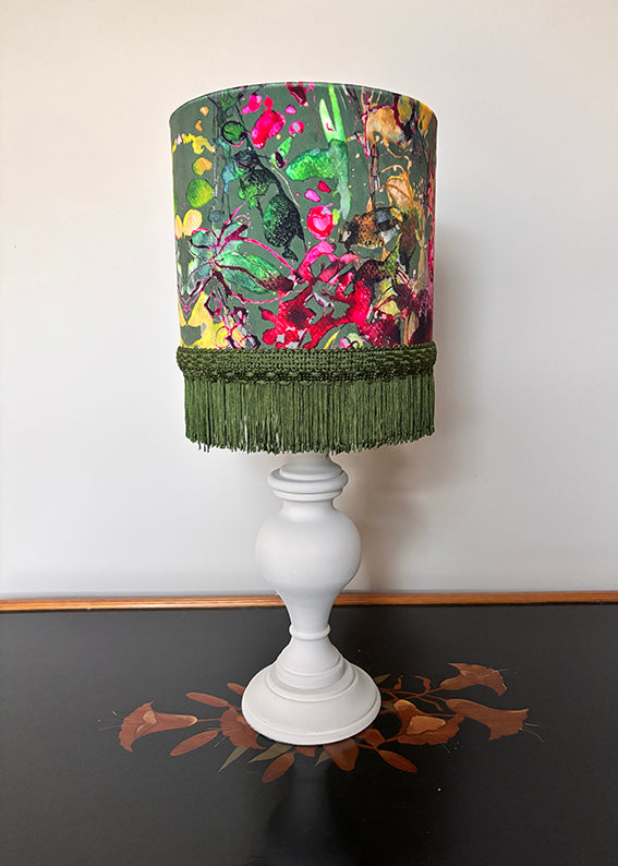 20cm DOUBLE SIDED LIMITED EDITION GREEN LAMPSHADE with VINTAGE TRIM