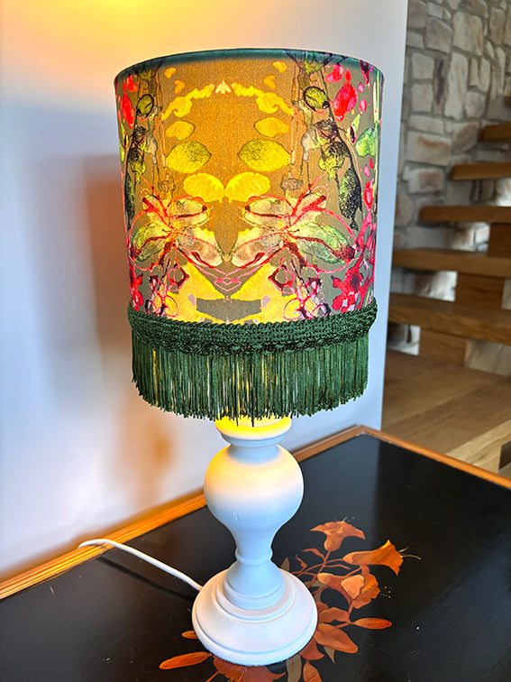 20cm DOUBLE SIDED LIMITED EDITION GREEN LAMPSHADE with VINTAGE TRIM