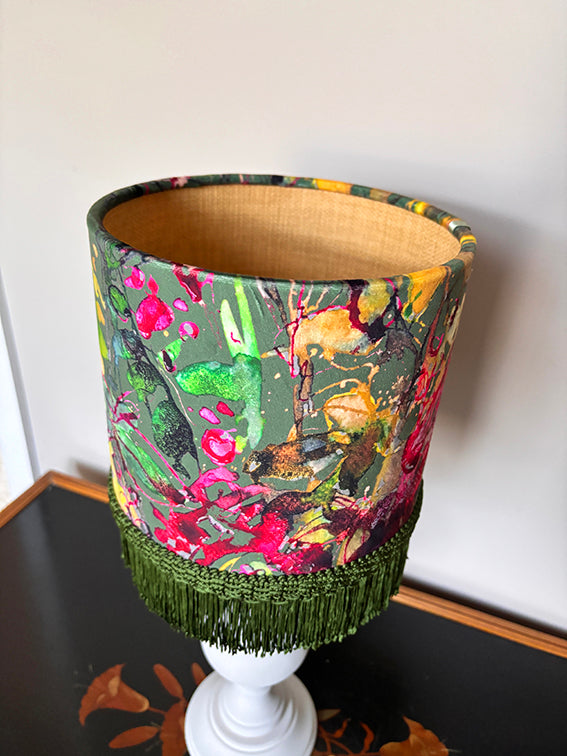 20cm DOUBLE SIDED LIMITED EDITION GREEN LAMPSHADE with VINTAGE TRIM