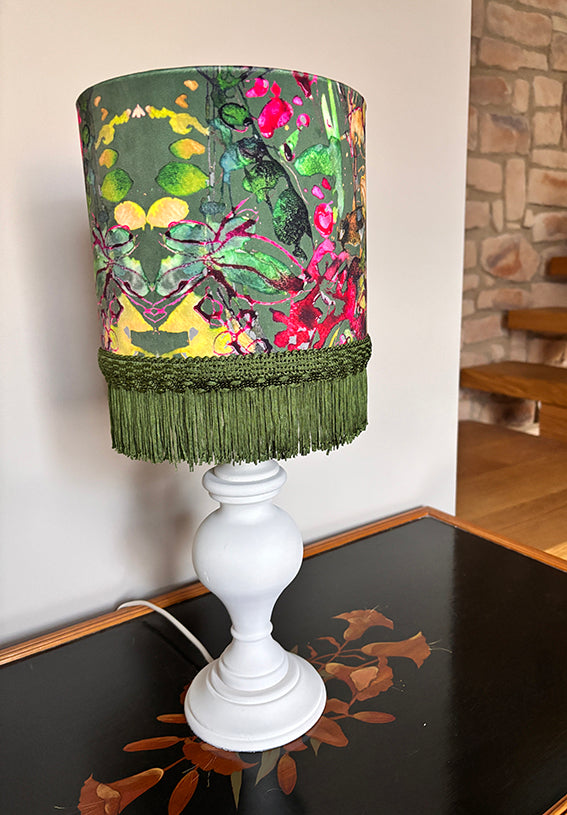 20cm DOUBLE SIDED LIMITED EDITION GREEN LAMPSHADE with VINTAGE TRIM