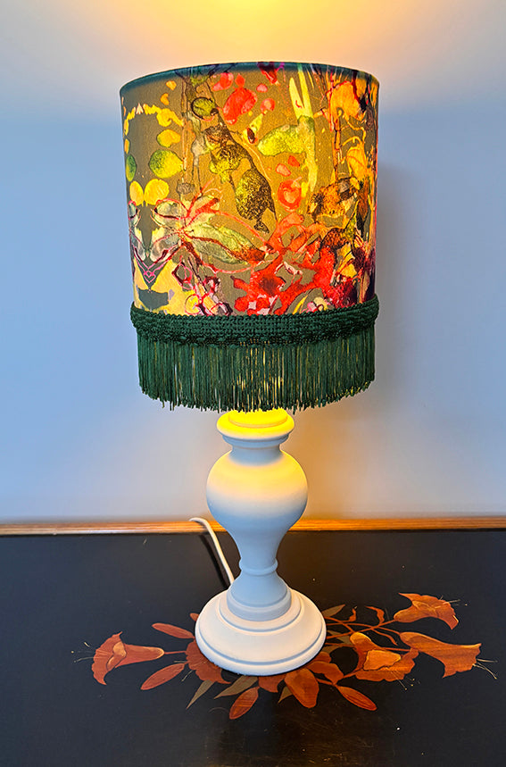 20cm DOUBLE SIDED LIMITED EDITION GREEN LAMPSHADE with VINTAGE TRIM