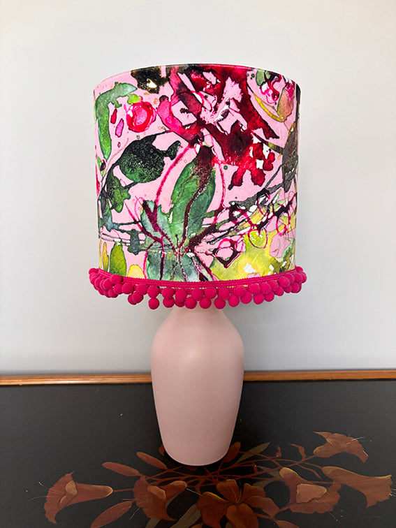20cm WILD ROSE LAMPSHADE with BOBBLE TRIM