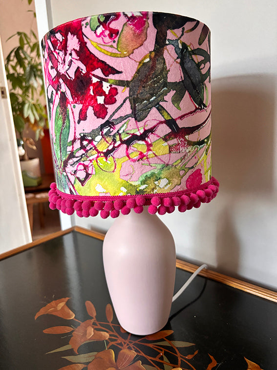 20cm WILD ROSE LAMPSHADE with BOBBLE TRIM