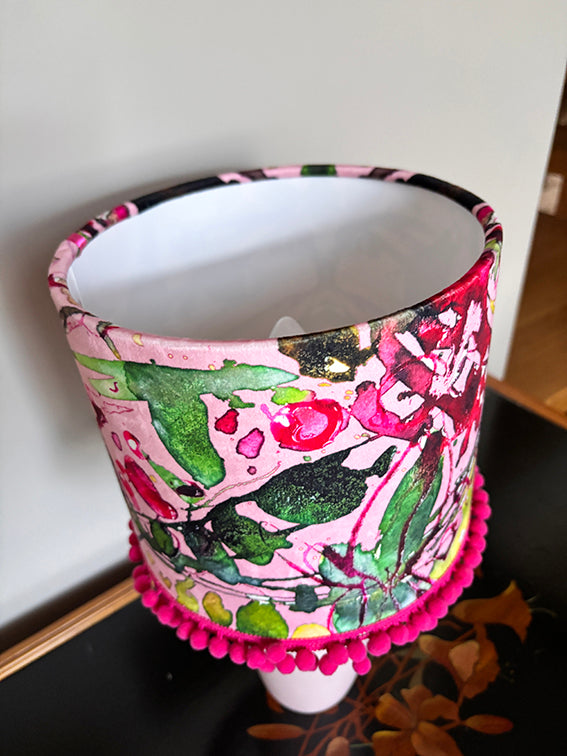 20cm WILD ROSE LAMPSHADE with BOBBLE TRIM