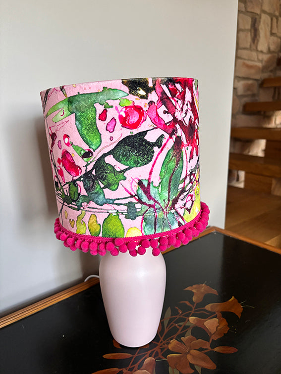 20cm WILD ROSE LAMPSHADE with BOBBLE TRIM
