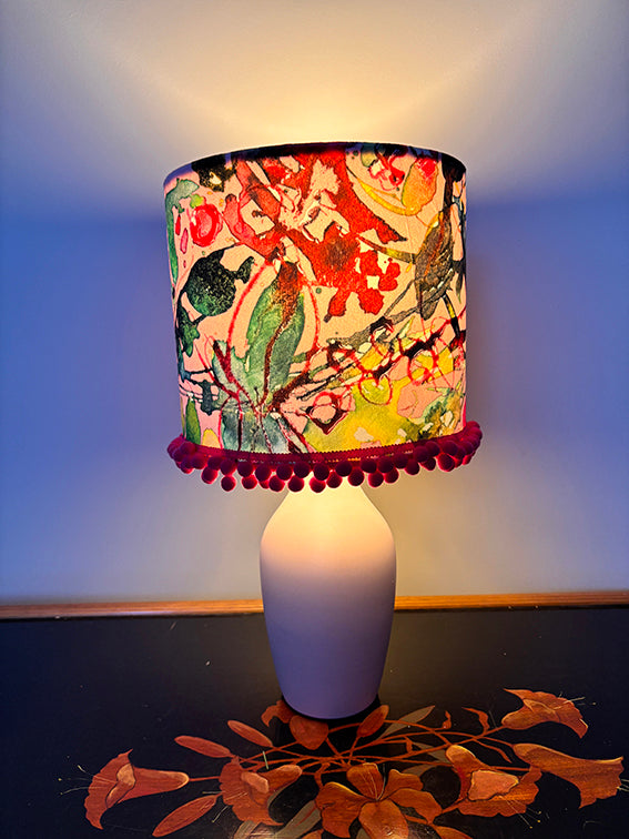 20cm WILD ROSE LAMPSHADE with BOBBLE TRIM